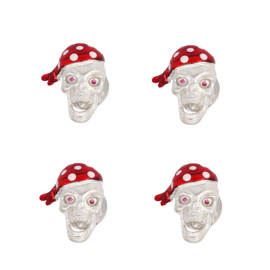 Sterling Silver Pirate Skull Dress Stud Set with Ruby Eyes-Deakin & Francis-Conrad Hasselbach Shoes & Garment